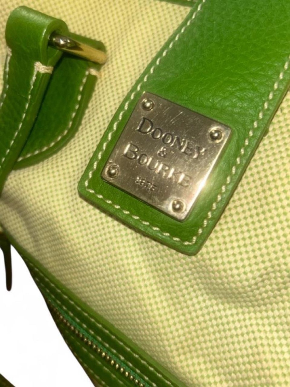 Dooney & Bourke Green Leather & Beige Canvas Large Shoulder Tote - Picture 7 of 7